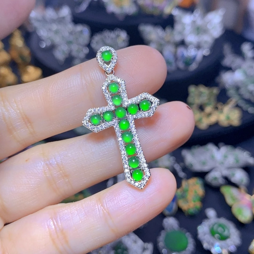 翡翠银S925镶嵌吊坠(不含链)天然翡翠