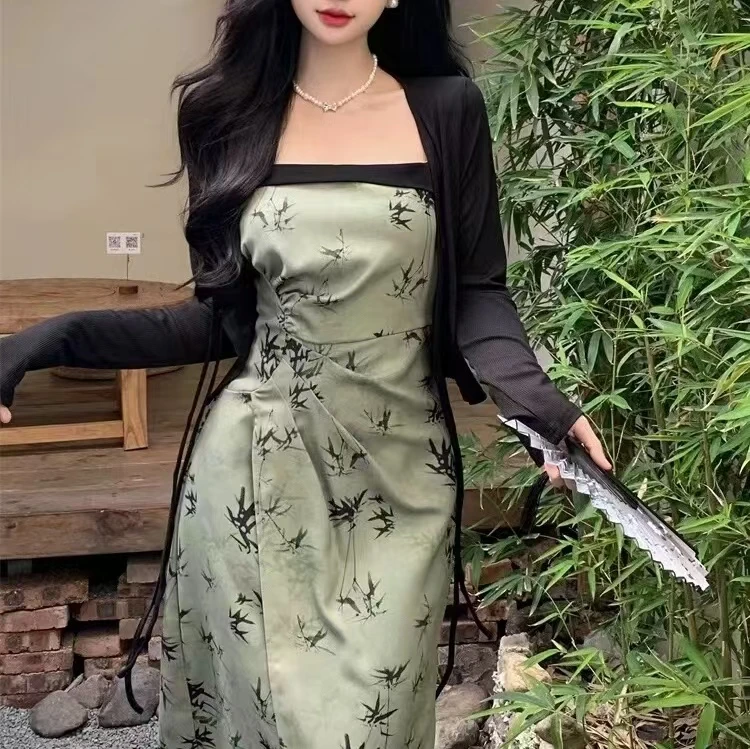 琳琳家新中式复古吊带连衣裙