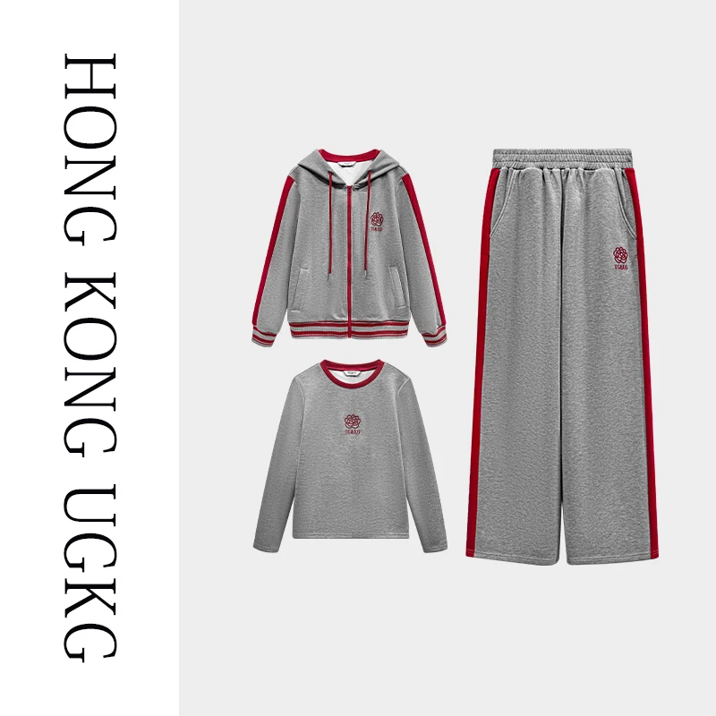 香港UG&KG 灰色外套卫衣宽松休闲运动三件套套装73251ZH004