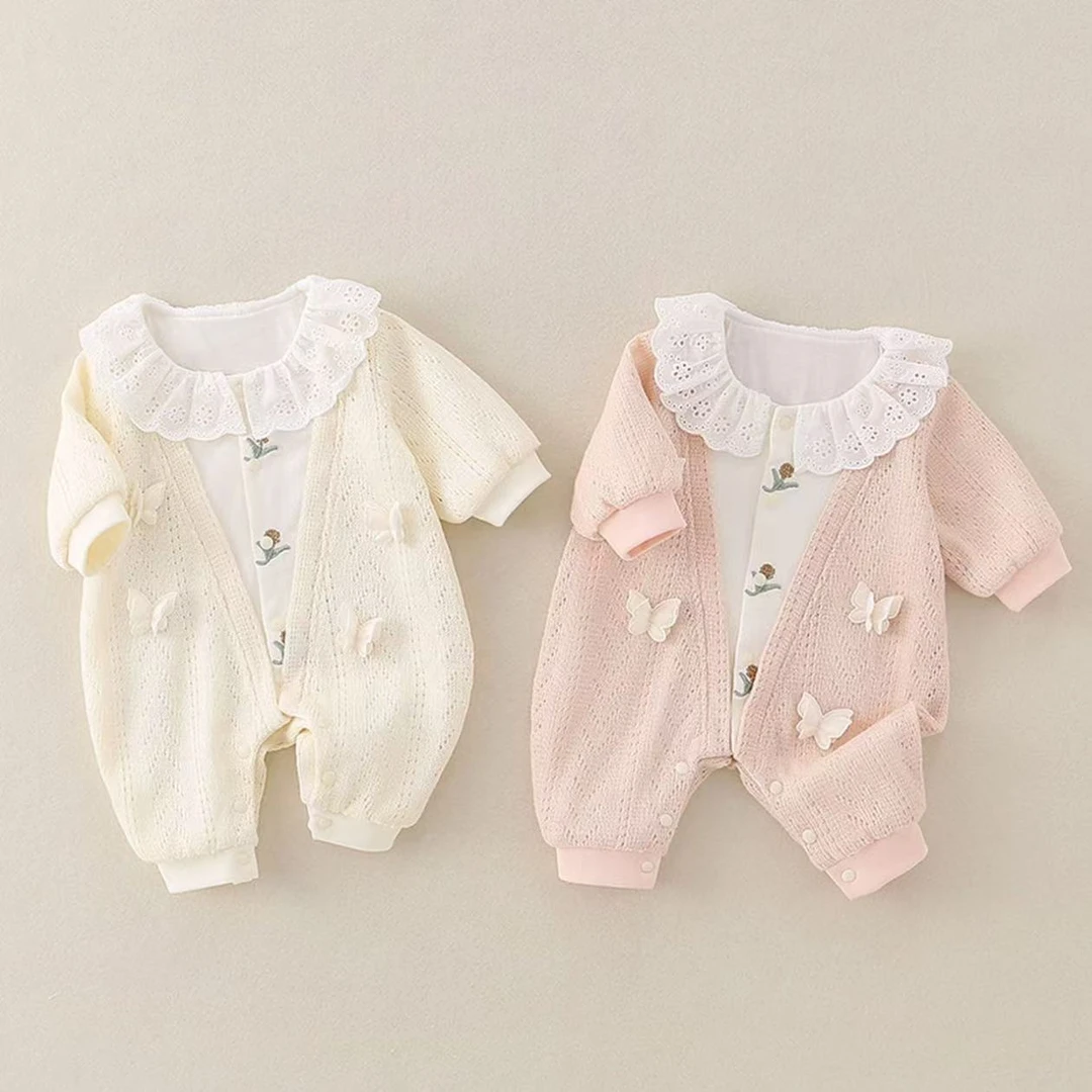 2025新款婴儿衣服秋装双层女宝针织连体衣公主哈衣连体哈衣服爬服