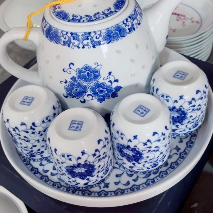 青花玲珑茶具套组6件套