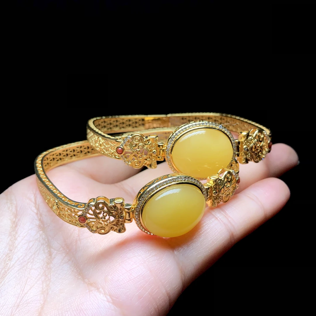 【云上叙】S925银蜜蜡手镯-多样性发其一-16*19mm-V09956-M（甄选）