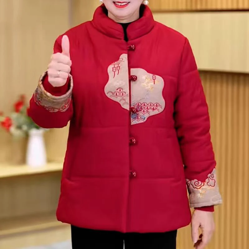 7746冬季中老年加绒加厚妈妈装气质复古女装妈妈装棉袄康燕