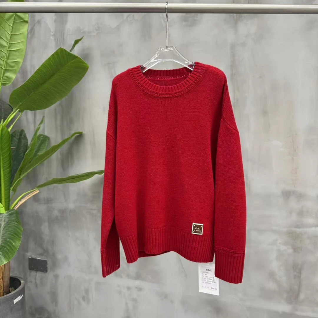 圆领素板羊毛针织衫休闲女士百搭毛衫时尚秋宽松冬毛衣女8937