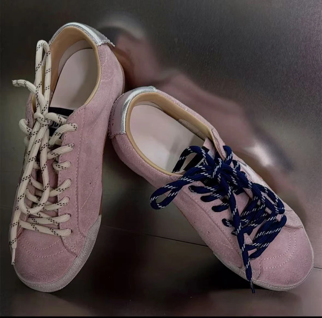 欧货2025新款真皮牛皮欧货时尚女平底做旧星星脏脏鞋百搭单鞋女