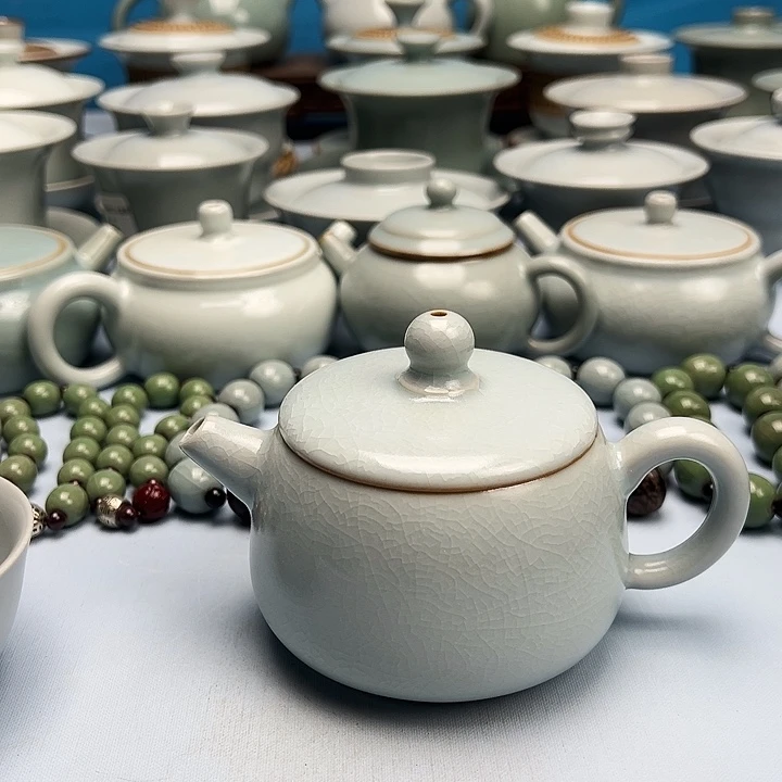 晴***…杯仿古月白釉汗瓦壶原矿原釉原产地