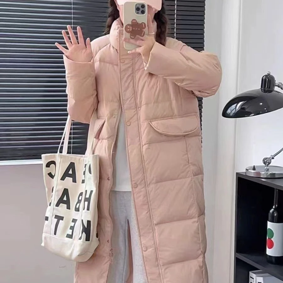 2025羽 绒女中韩版过膝宽松加厚鸭 绒外套长款冬季立领