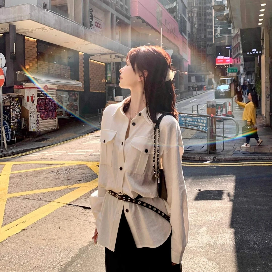 漫调西雅图 松弛chic亚麻口袋衬衫2025年潮牌百搭显瘦