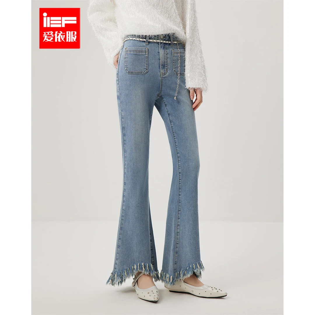 IEF/爱依服裤子2025春季新款韩版时尚成熟女人味牛仔喇叭裤欧若风