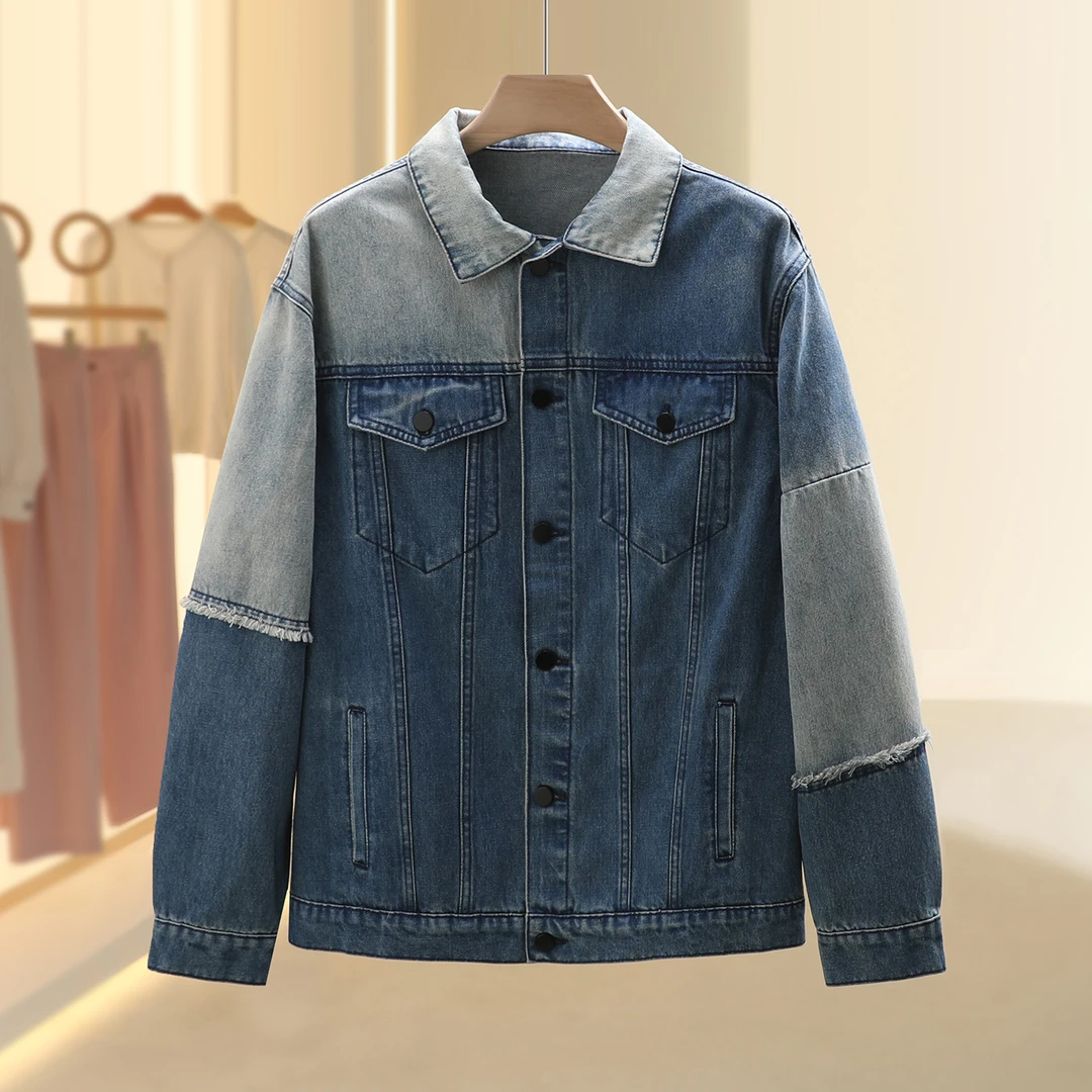 【艾w】复古纯棉牛仔拼接休闲外套2025秋季新款七号铺撤柜女装
