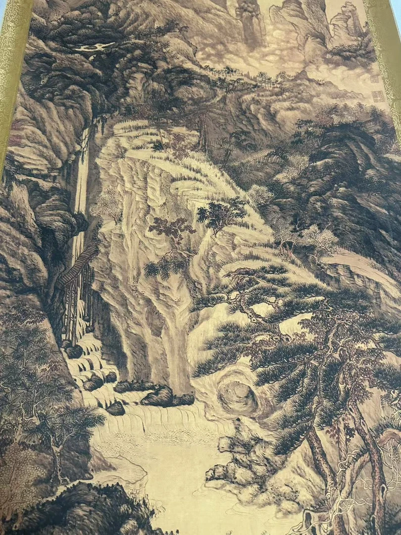 六尺周客厅办公室适用古山水丝绸画卷轴国画