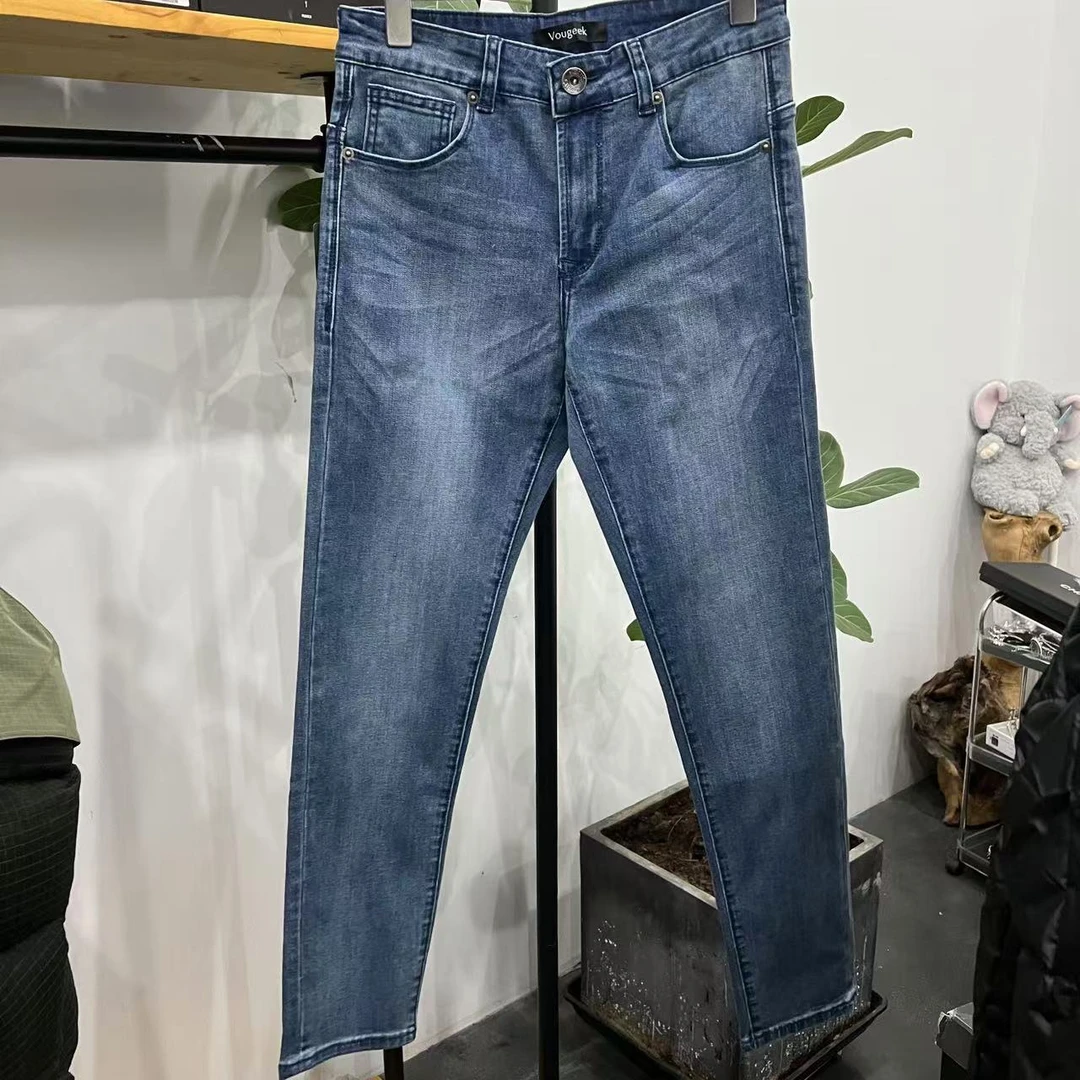 V-12 男款经典蓝色高弹小直筒牛仔裤 40086