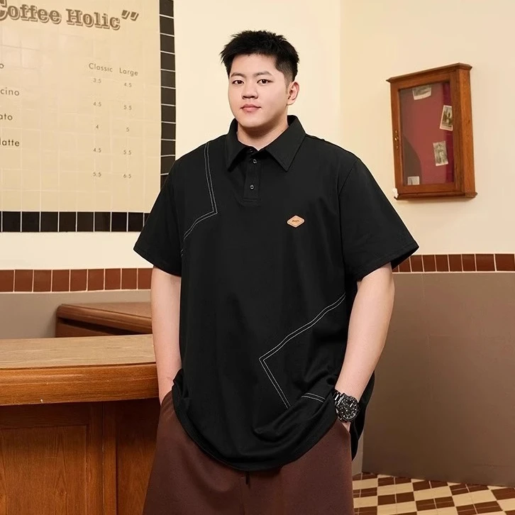 男士夏季新款加肥加大体恤衫大码宽松休闲百搭日常POLO衫上衣短袖