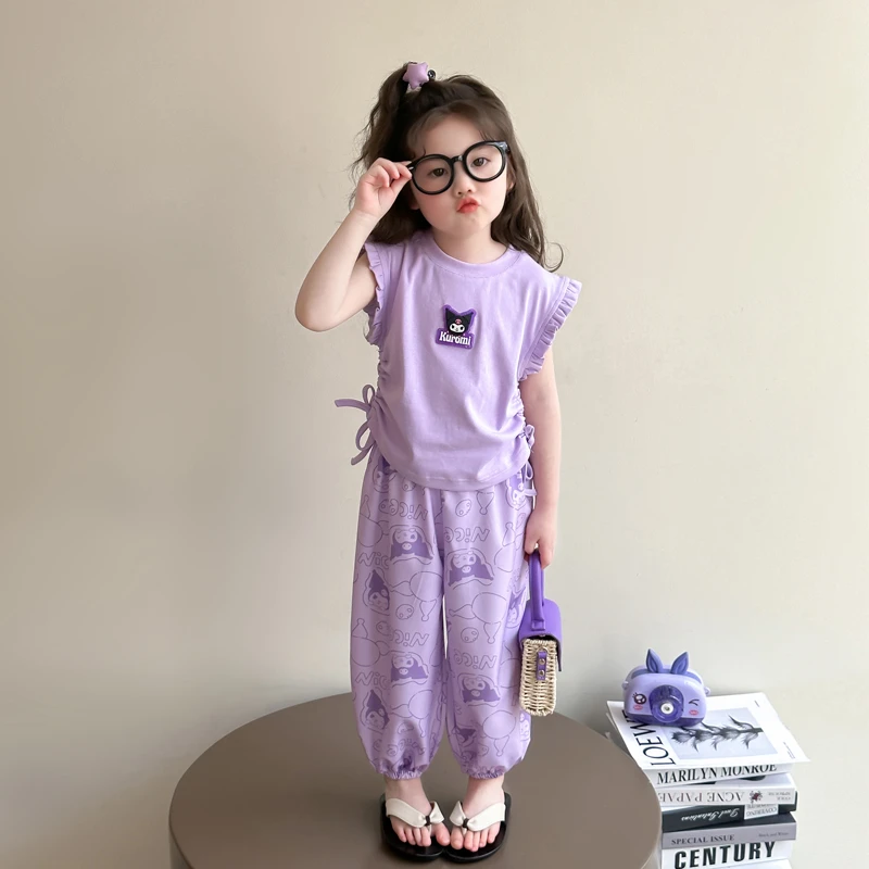 女童库洛米飞袖套装2025新款夏季女孩韩版洋气时髦休闲卡通两件套