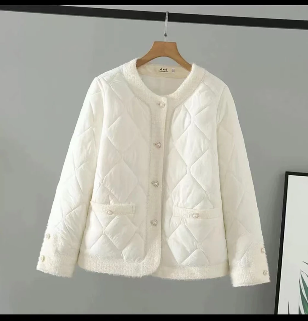 大菲菲家小香风立领冬季菱格纯色百搭洋气上衣24273