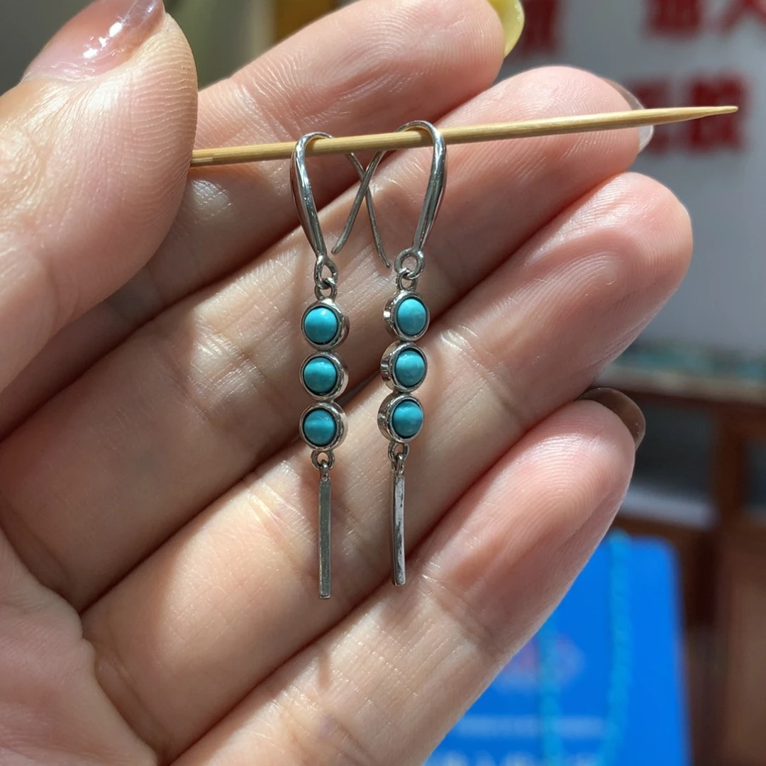 银S925镶嵌绿松石耳饰