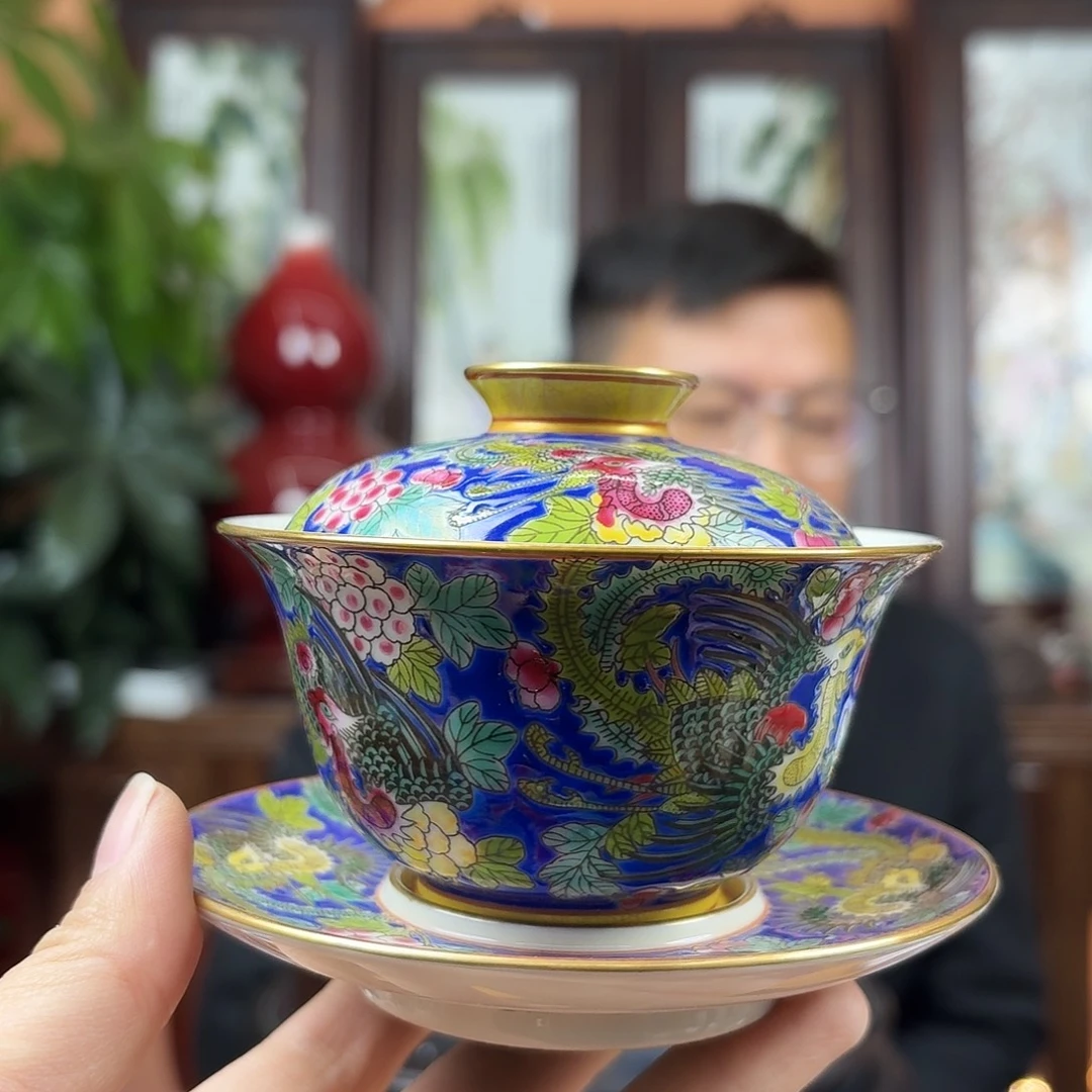 摆件陶景德镇陶瓷手工盖碗