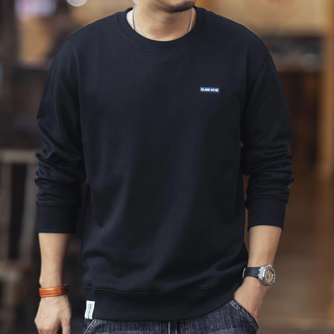 【JRXR男装】美式重磅黑色圆领卫衣男潮牌宽松春秋新款款长袖恤打