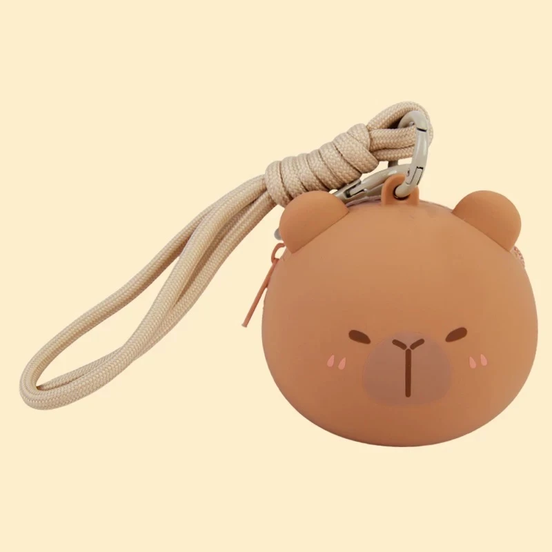 水豚卡皮巴拉硅胶零钱包耳机钥匙链女孩园挂件儿童迷你小收纳可爱