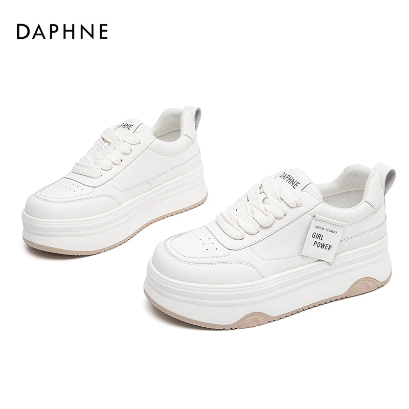 Daphne/达芙妮厚底板鞋女2025新款透气小白鞋时尚增高运动休闲鞋