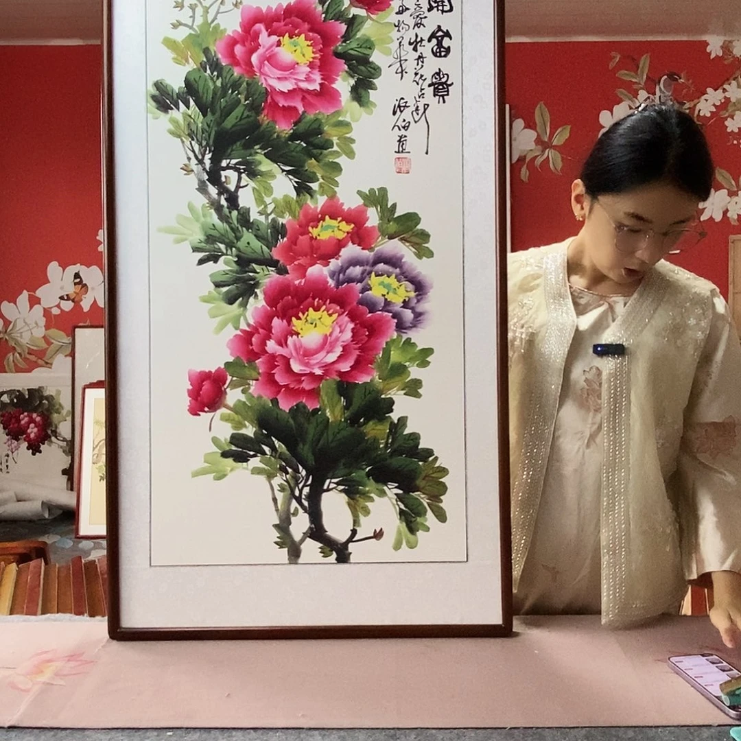 国画手写手绘带框包邮国画作品62✖️122