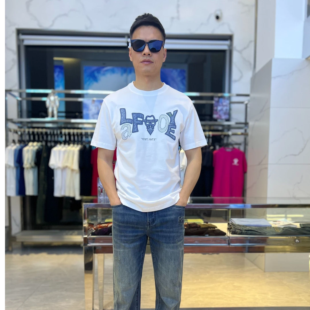 老佛爷2025LAOFOYE春夏新款男士轻奢高端品质圆领微阔短袖T恤