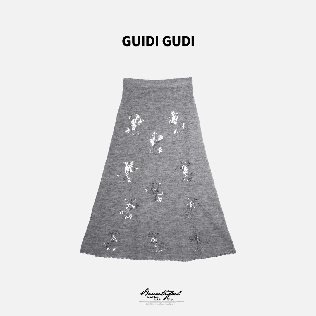 GUIDI GUDI【落叶雪花】女人味显瘦时尚长半裙 /黄加蓝