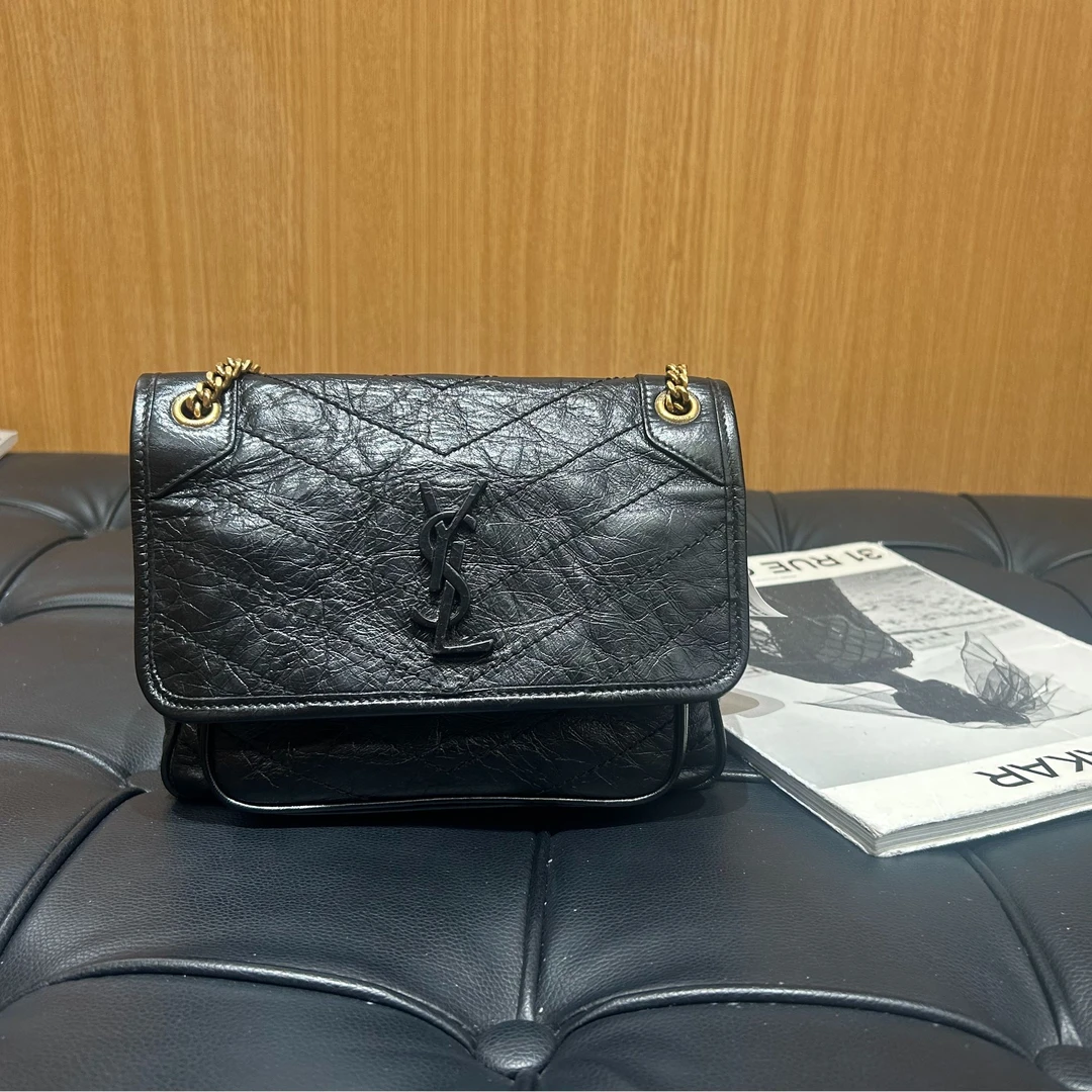 99新 YSL/圣罗兰 壹所奢品/ysl圣罗兰NIKI小号黑金斜跨包