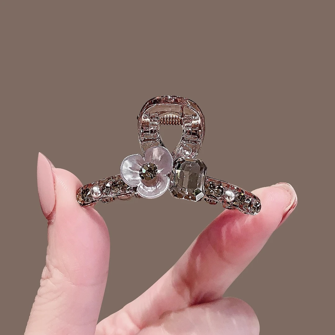 高端花朵镶钻发夹小号半扎发抓夹碎发刘海夹鲨鱼夹韩国东大门发饰