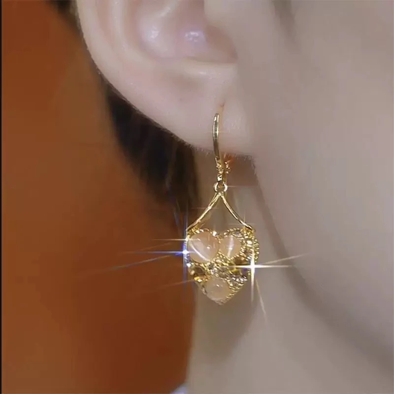 合金合成锆石耳饰 法式爱心时尚百搭小众气质耳环吊坠精致轻奢096