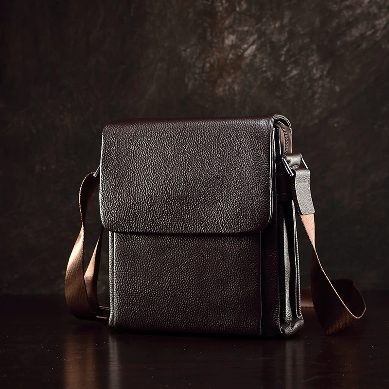 男士斜挎包真皮单肩包竖款牛皮男包休闲百搭时尚潮流简约韩版商务
