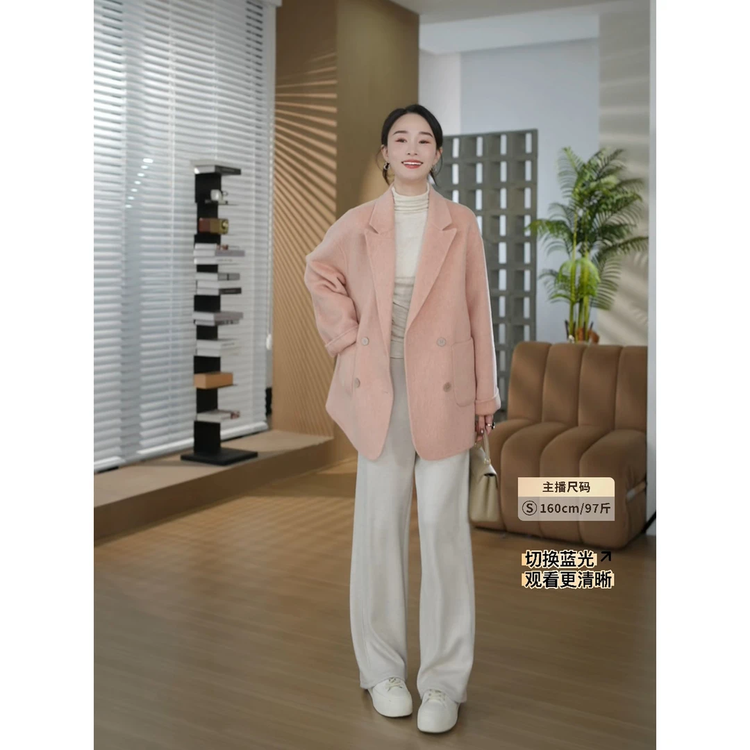 HELA AOMI“显白神器” 100%绵羊毛双排扣廓形西装大衣