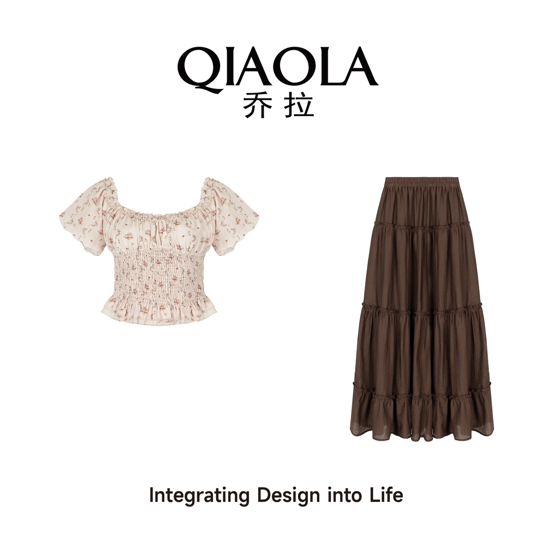 【芬芳戚风】夏季梭织碎花方领减龄A版上衣套装