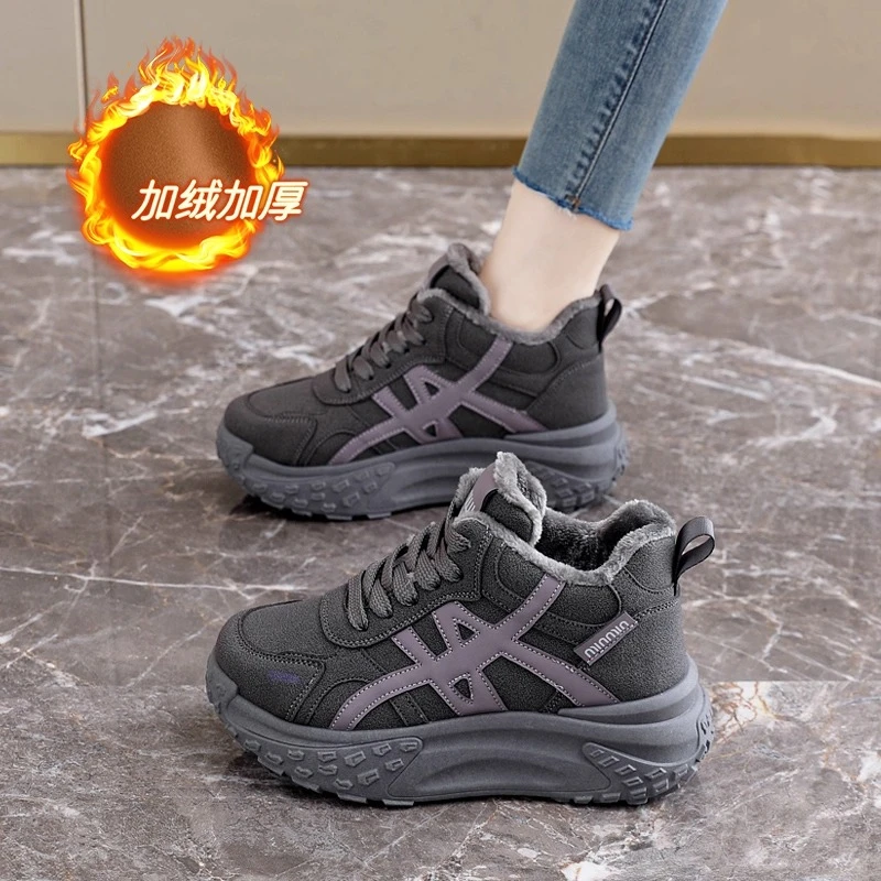 加绒加厚老爹鞋女2025新款爆款百搭冬季保暖棉鞋防滑厚底运动R10