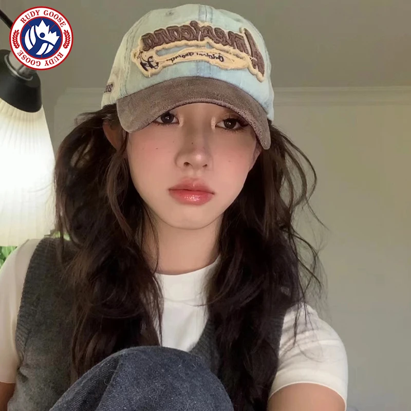 RUDY GOOSE做旧英文棒球帽百搭短檐遮阳帽大头围显脸小牛仔鸭舌帽
