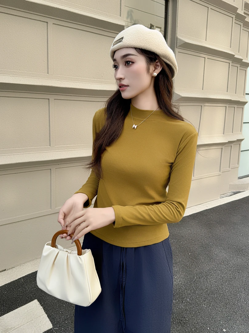 【发货快2】2025秋冬季小立领莫代尔螺纹棉针织保暖长袖百搭打底衫