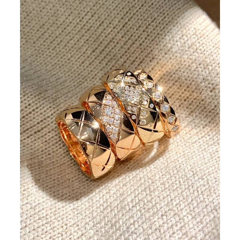 925银戒指 925银镀18K金 COCO菱格戒指女款尾戒 CNC精工版