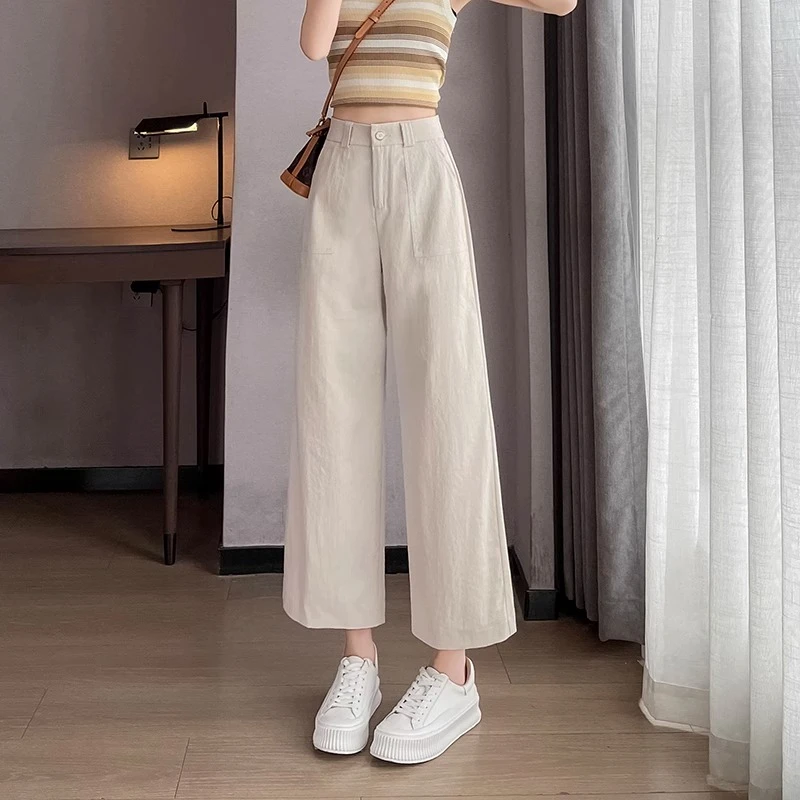 冰丝九分阔腿裤女夏季薄款2025新款休闲高腰宽松小个子垂感直筒裤