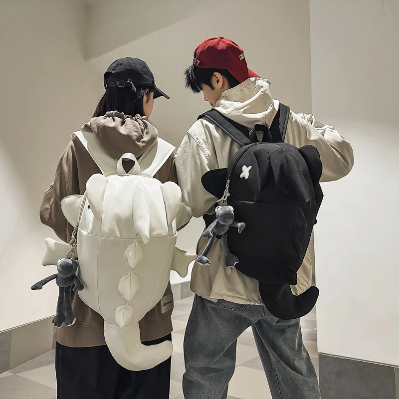 鲨鱼双肩包女日系百搭大学生书包出行旅游搞怪潮流拼色轻便背包