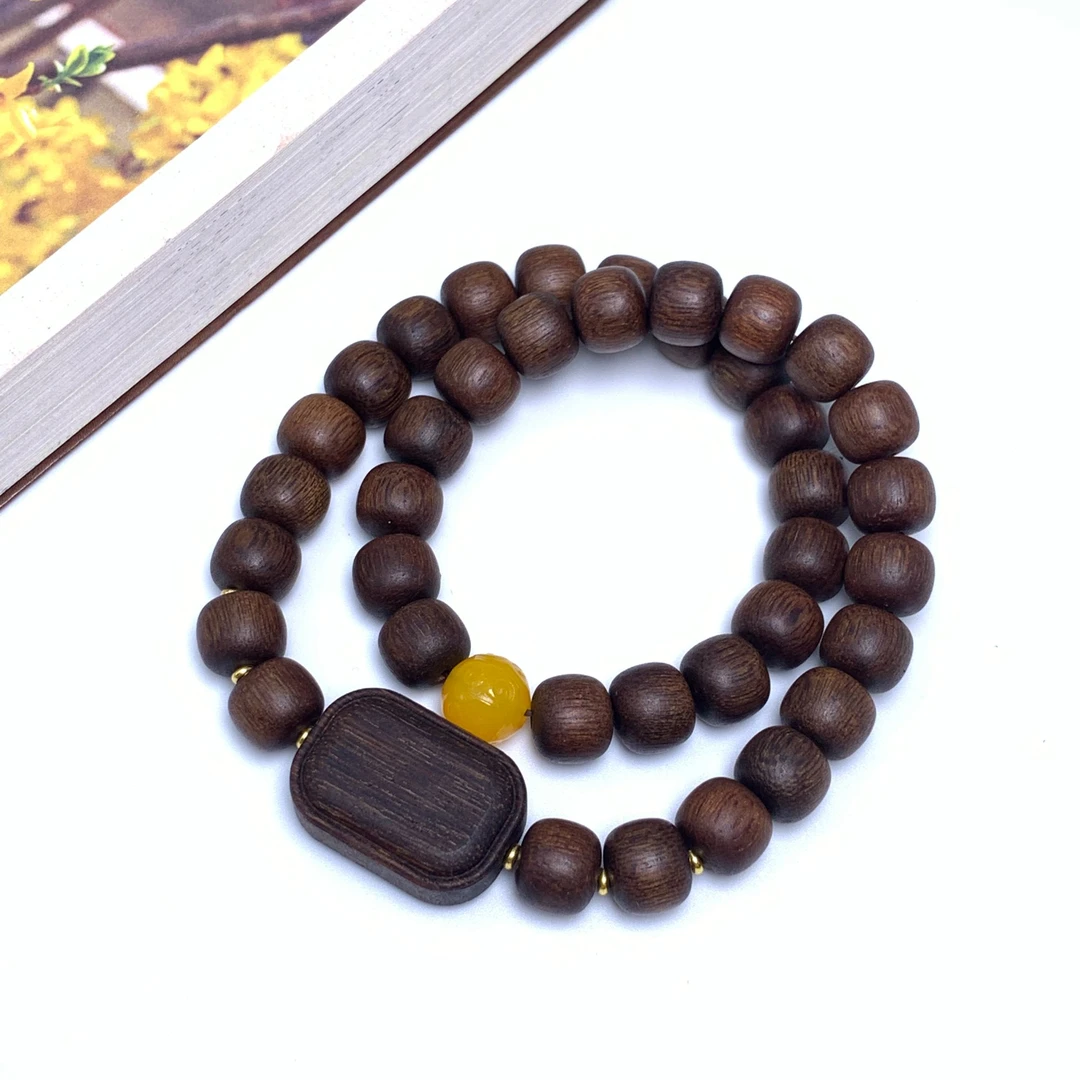 【沉水古董料】帝王顺化紫奇楠1.0双圈树心虫漏料配无事牌男女百搭