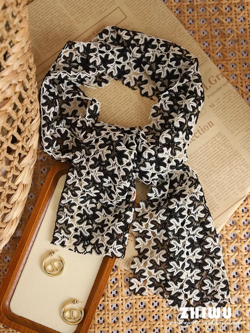 春夏绣花小众时髦复古飘带丝巾女窄长条小围脖Y2K辣妹风丝带脖饰