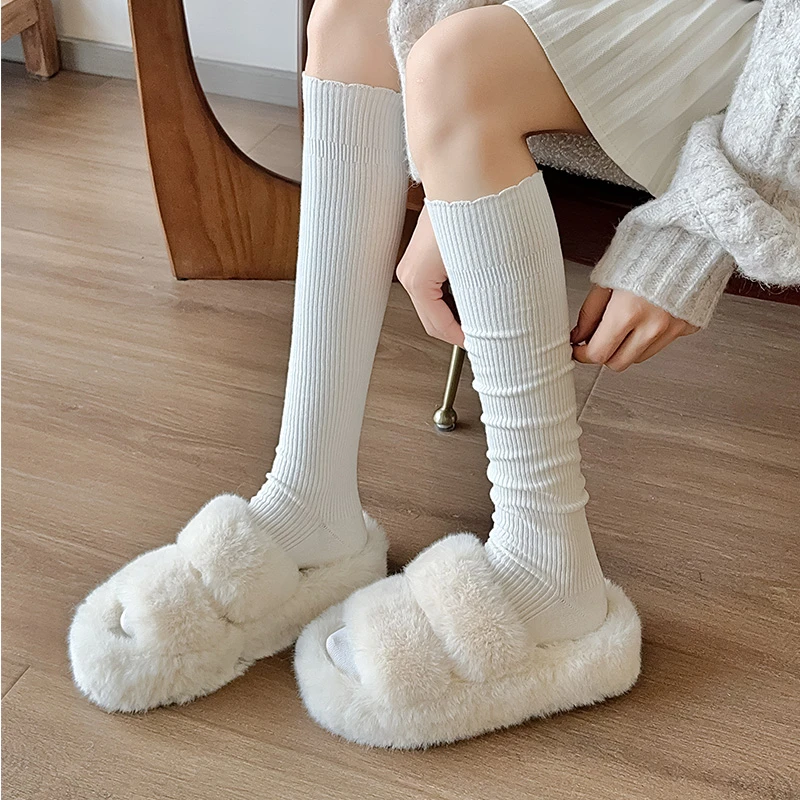 日系袜子女款insJK白色小腿袜简约百搭韩版堆堆袜中筒靴袜长筒袜