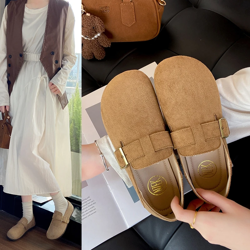 复古软底勃肯鞋女2025年春季新款一脚蹬懒人豆豆鞋平底舒适单鞋女