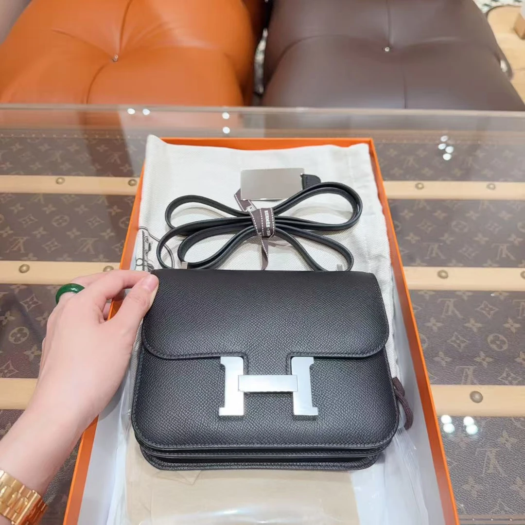 未使用 Hermes/爱马仕 康康 19 黑银 E皮 K刻 国专大全套