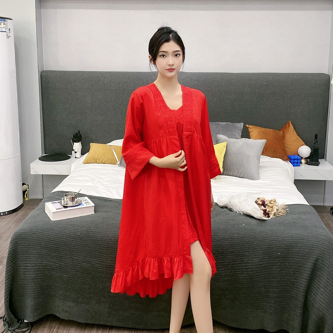 红色蕾天丝麻大码露背性感夏季长款婚礼结婚睡裙