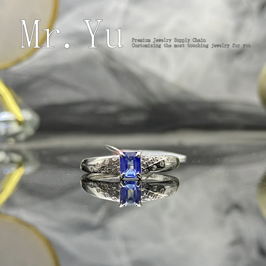 天然蓝宝石戒指蓝色方形时尚经典简单气质轻奢lb129