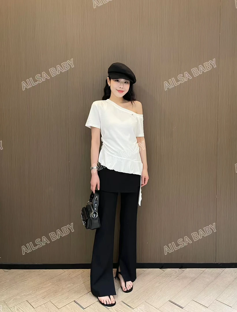 【AILSA BABY】欧货下摆荷叶边斜肩上衣/51402A