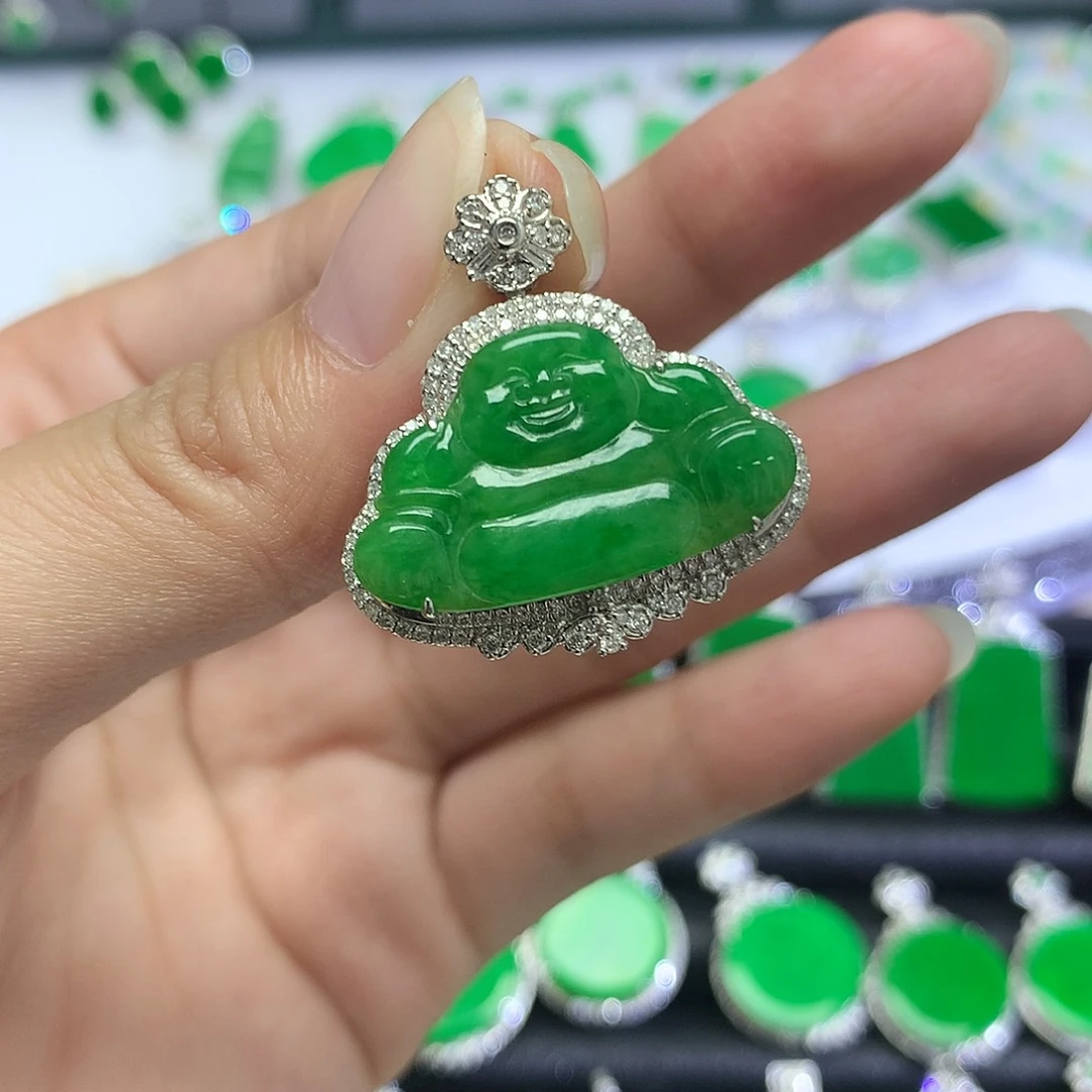 吊坠(不含链)18K金镶嵌翡翠