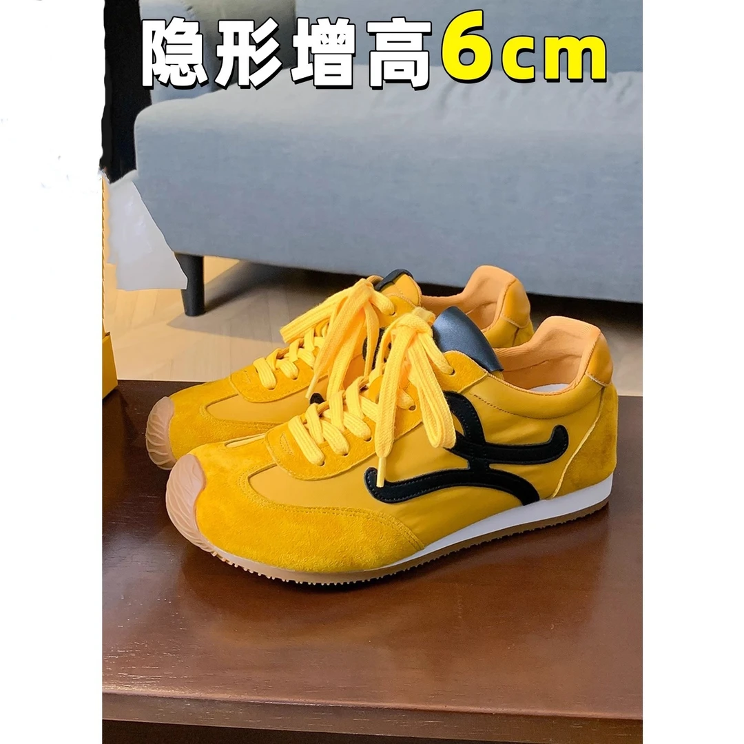 自留版~6cm小个子内增高黄色德训鞋女春秋百搭休闲板鞋运动阿甘鞋