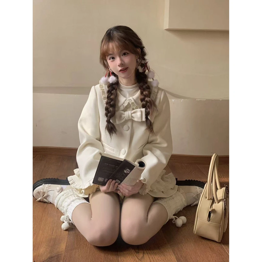 【反季清仓】学院秋季蝴蝶结甜美外套上衣小个子两件套装百搭8176